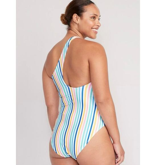 NWT Old Navy Womens One Shoulder Multi Stripe One Piece Swimsuit Size XXL - Picture 2 of 11